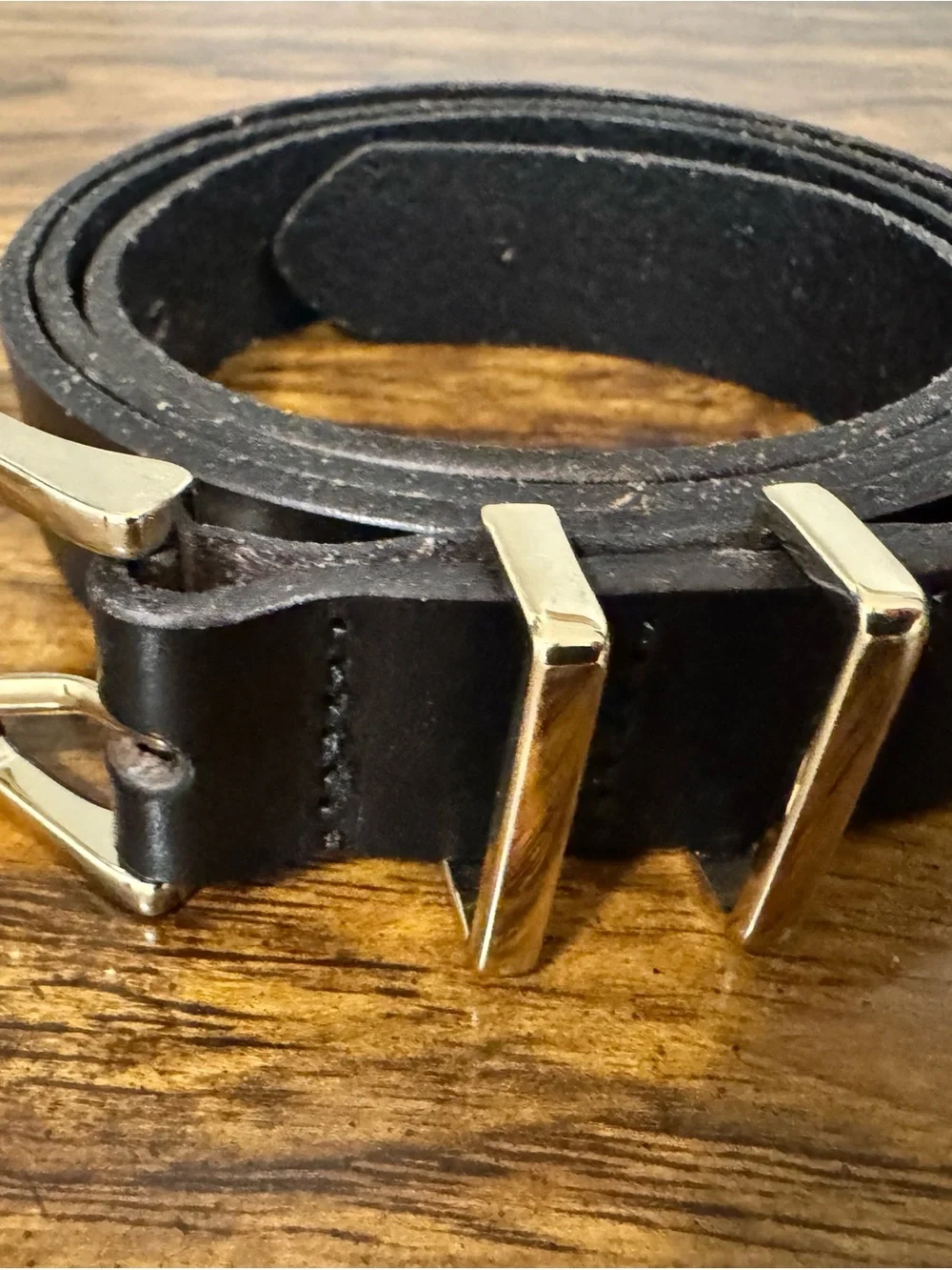 LOFT Black Skinny Leather Belt with Gold Buckle